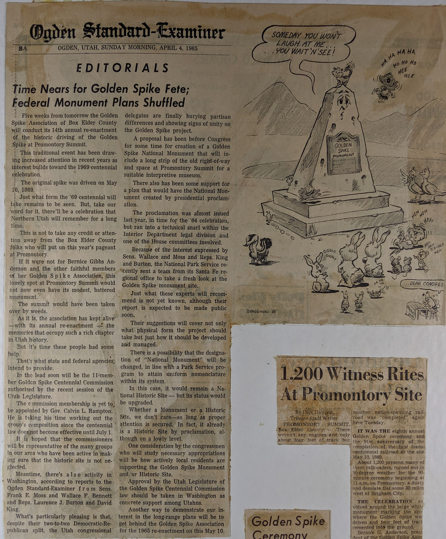Editorial cartoon by Borozinski, Ogden Standard-Examiner, Apr. 4, 1965. Bernice Gibbs Anderson Collection, NPS
