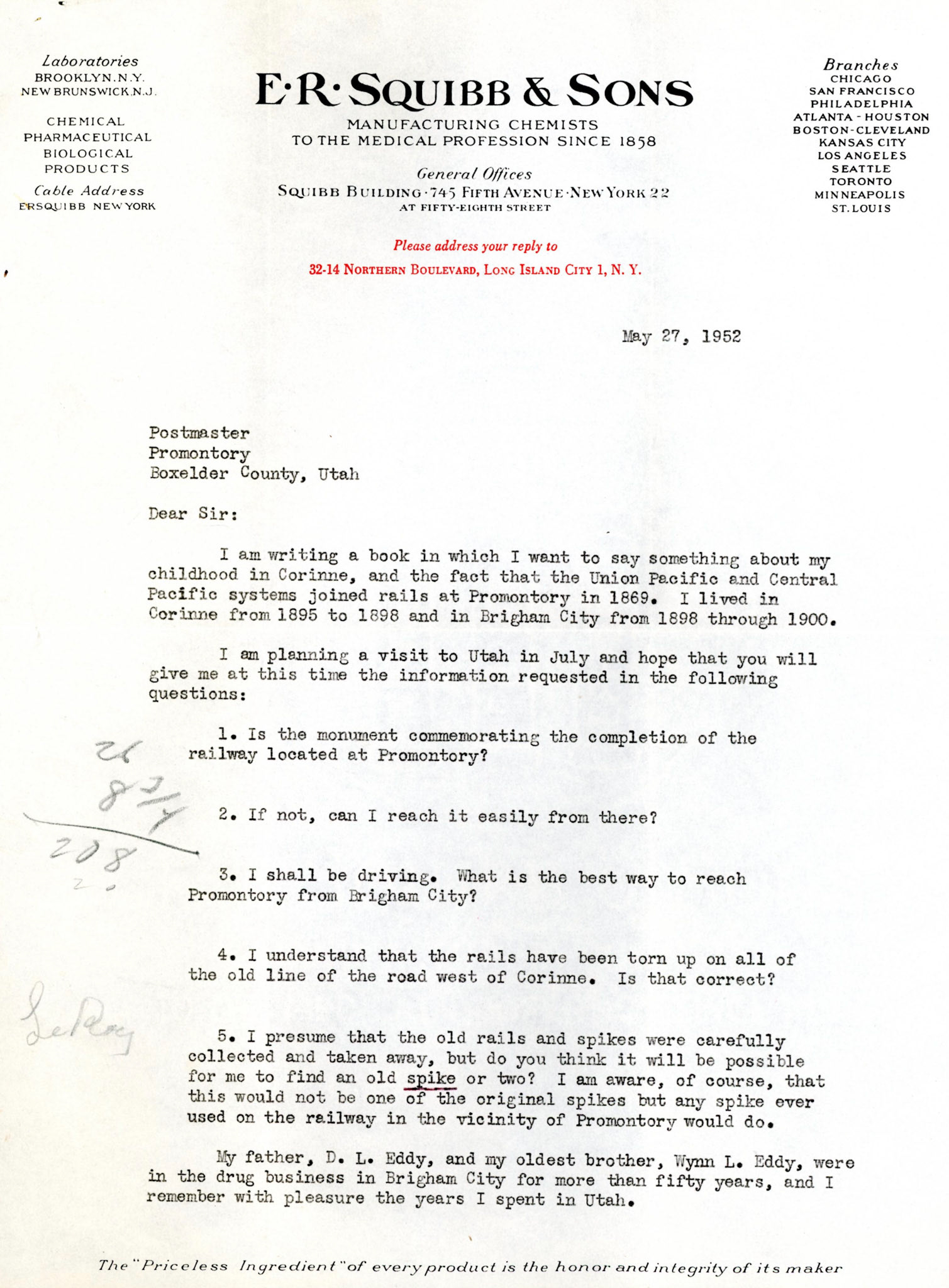 Letter from Clyde Eddy, May 27, 1952, page 2. Bernice Gibbs Anderson Collection, NPS