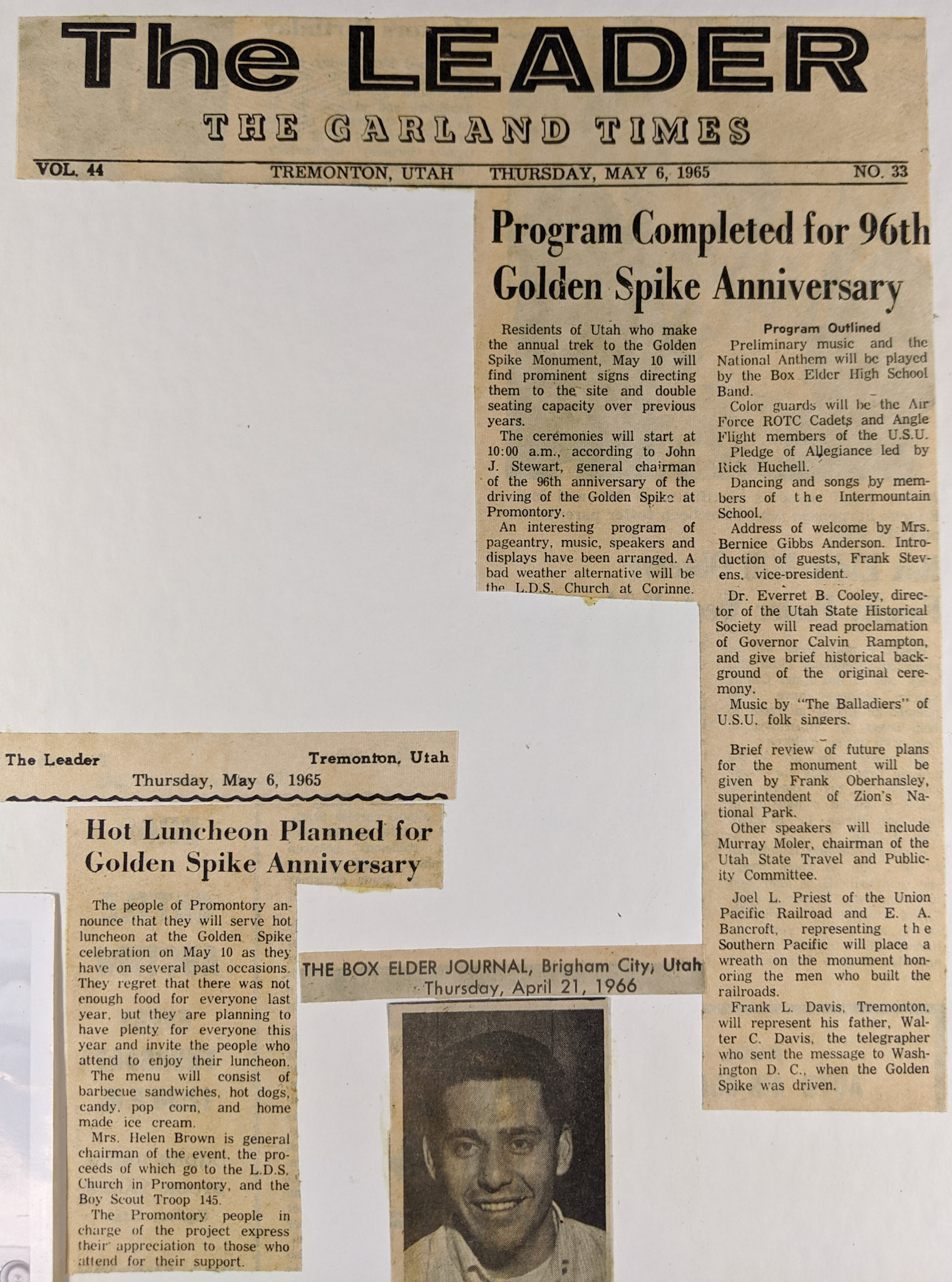 Golden Spike program outline for May 10. 1965. Bernice Gibbs Anderson Collection, NPS