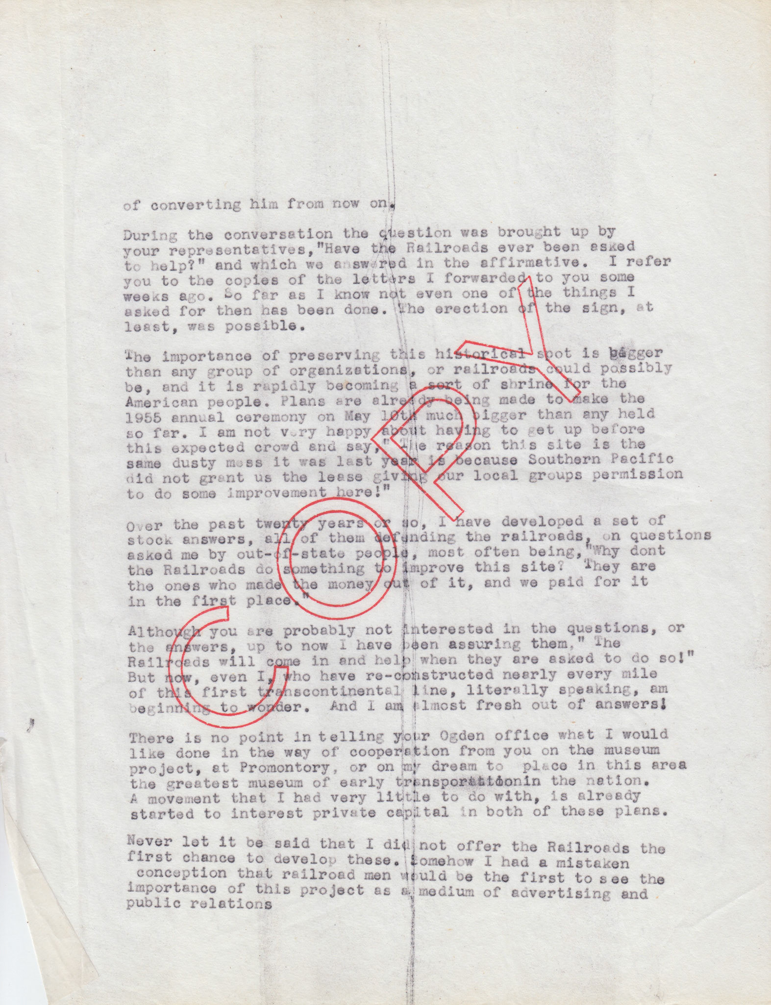 Letter to D.J. Russell. Pres. Southern Pacific re: V.E. Anderson, Nov. 10, 1954, page 2. Bernice Gibbs Anderson Collection, NPS