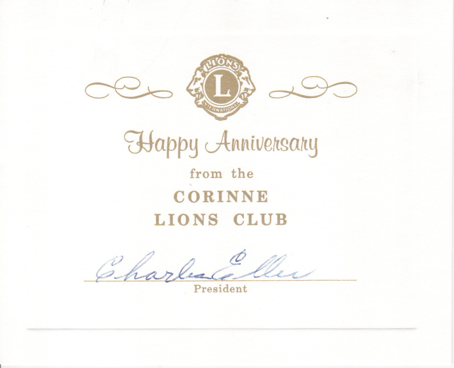 Anniversary wishes from Corinne Lions Club to Laron and Bernice Anderson, Sep. 17, 1966. Bernice Gibbs Anderson Collection, NPS