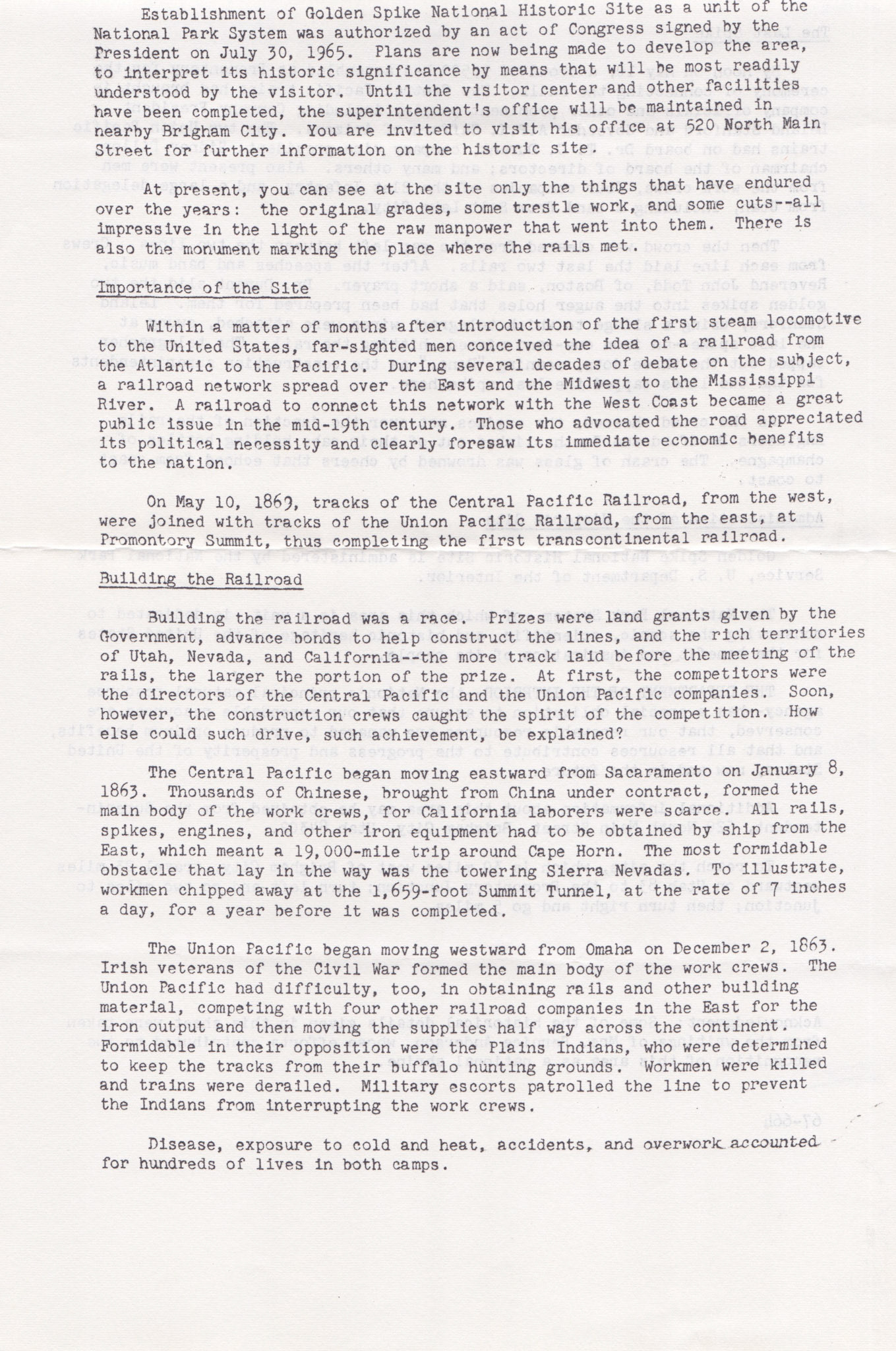 US Dept. of the Interior, NPS, Golden Spike report, post July 30, 1965. Bernice Gibbs Anderson Collection, NPS