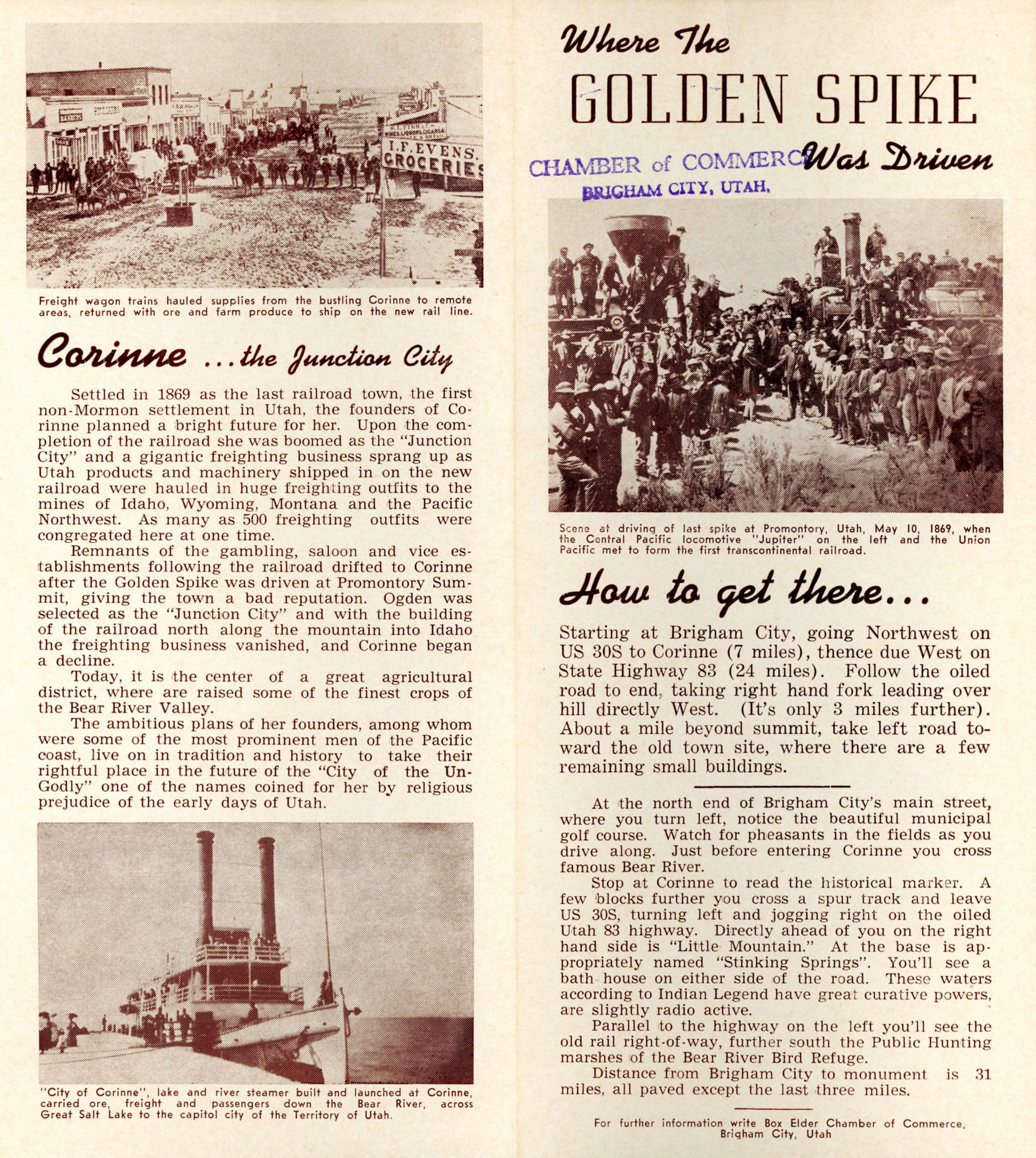 Where the Golden Spike was Driven inside brochure, 1952. Bernice Gibbs Anderson Collection, NPS