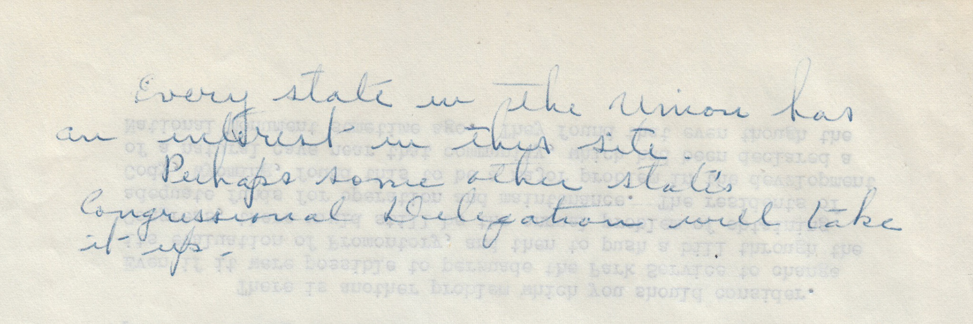 Written note about other states' congressional delegations, 1954. Bernice Gibbs Anderson, NPS