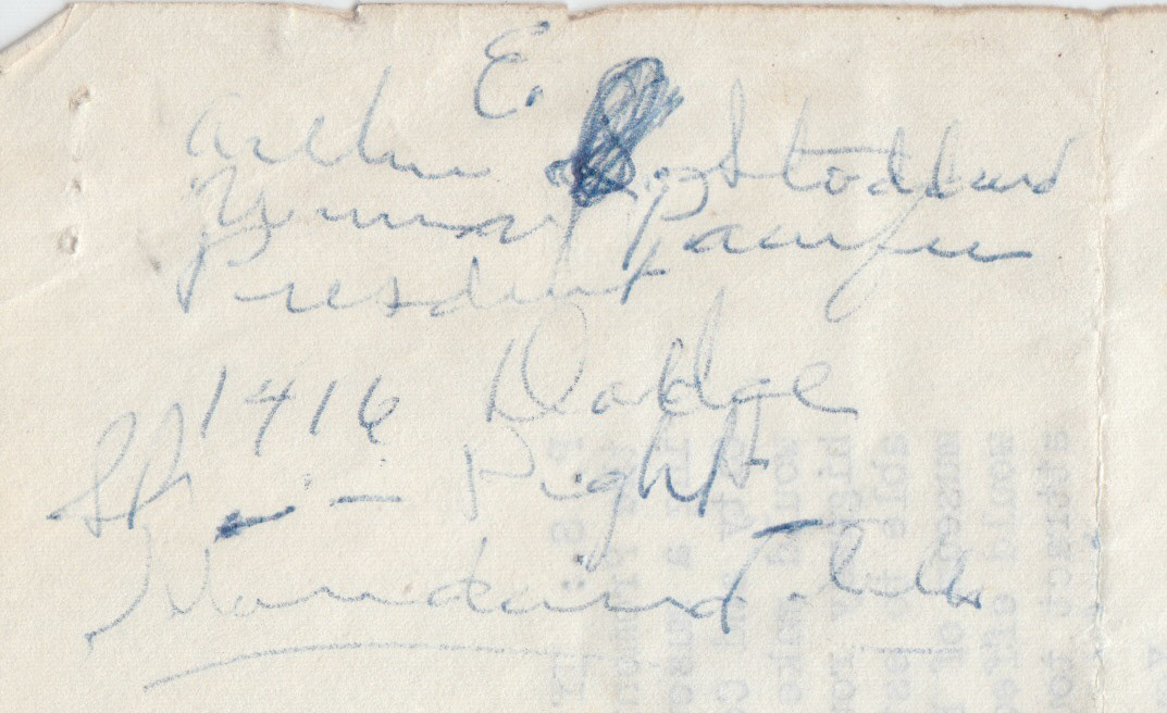 Handwritten notes: "Arthur E. Stoddard, Union Pacific President. 1416 Dodge..." June 15, 1954. Bernice Gibbs Anderson Collection, NPS