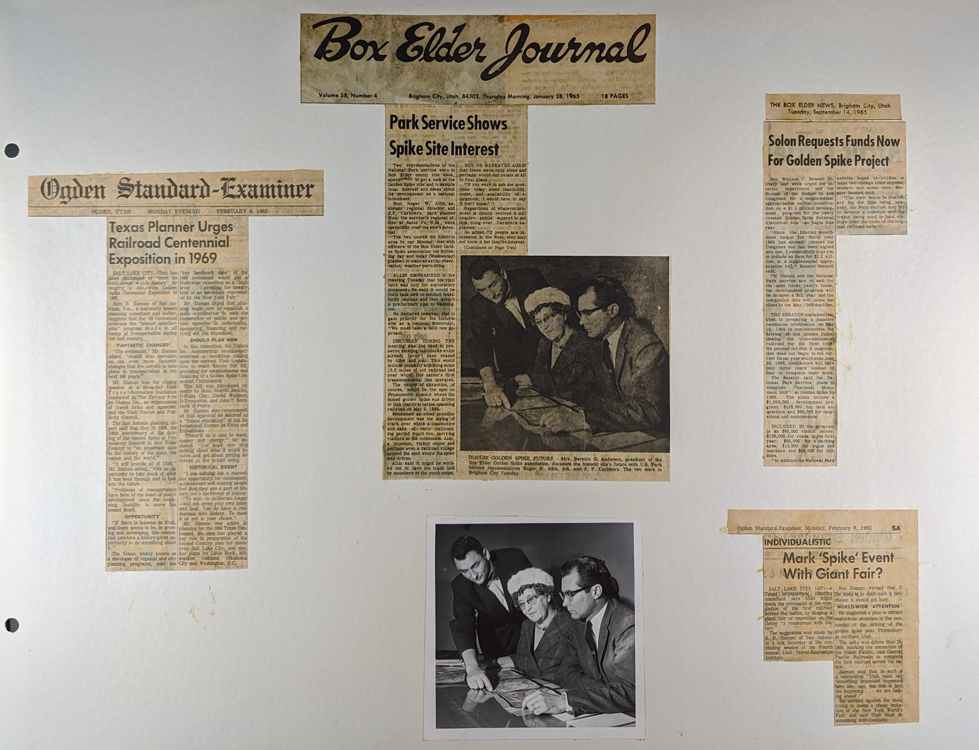 1970 Scrapbook page, 1965 photo & newspaper clippings. Bernice Gibbs Anderson Collection, NPS