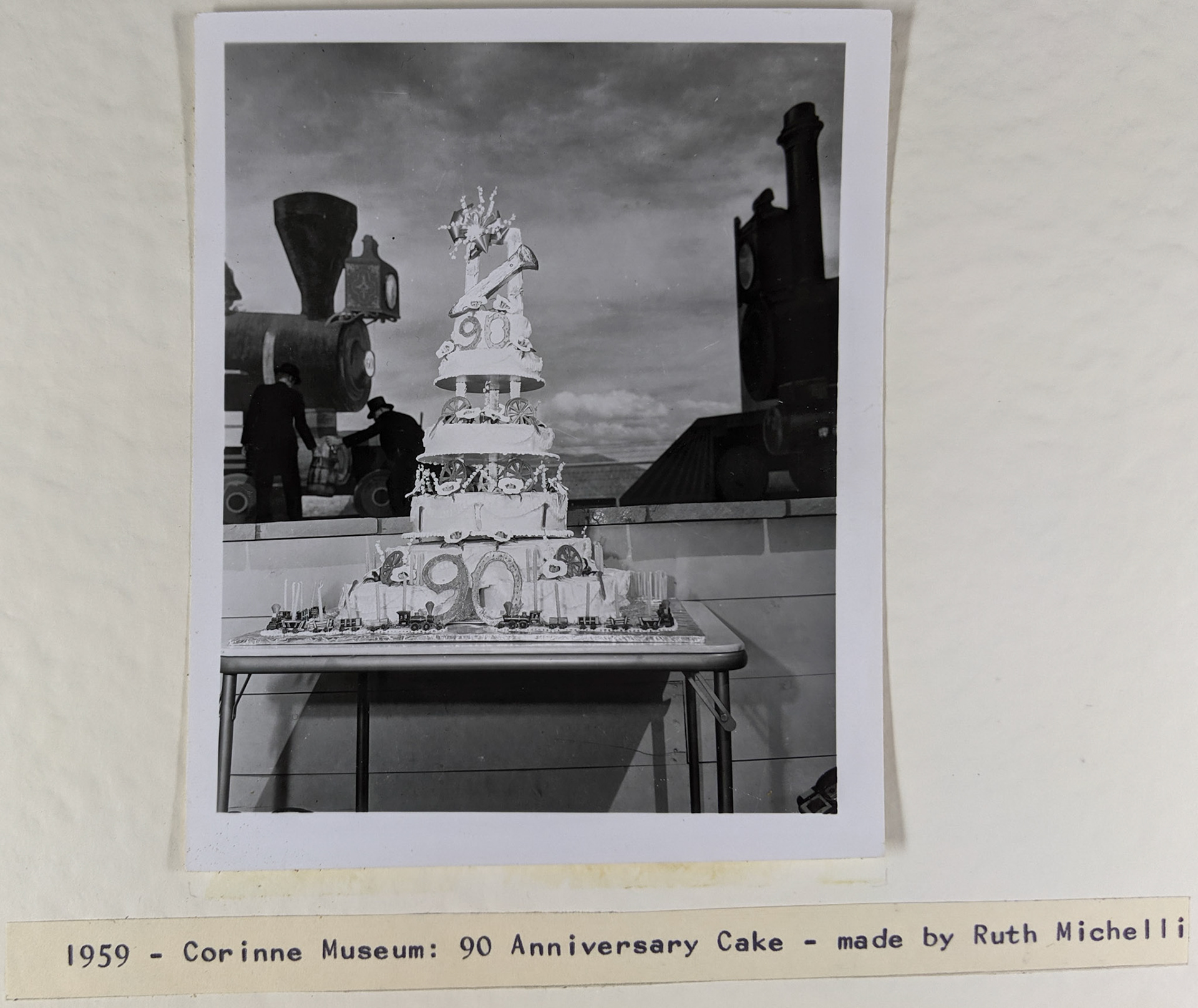 Golden Spike cake made by Ruth Michelli, oldest daughter of Bernice and Laron Anderson, for Corinne RR Museum opening, 1959. Bernice Gibbs Anderson Collection. NPS