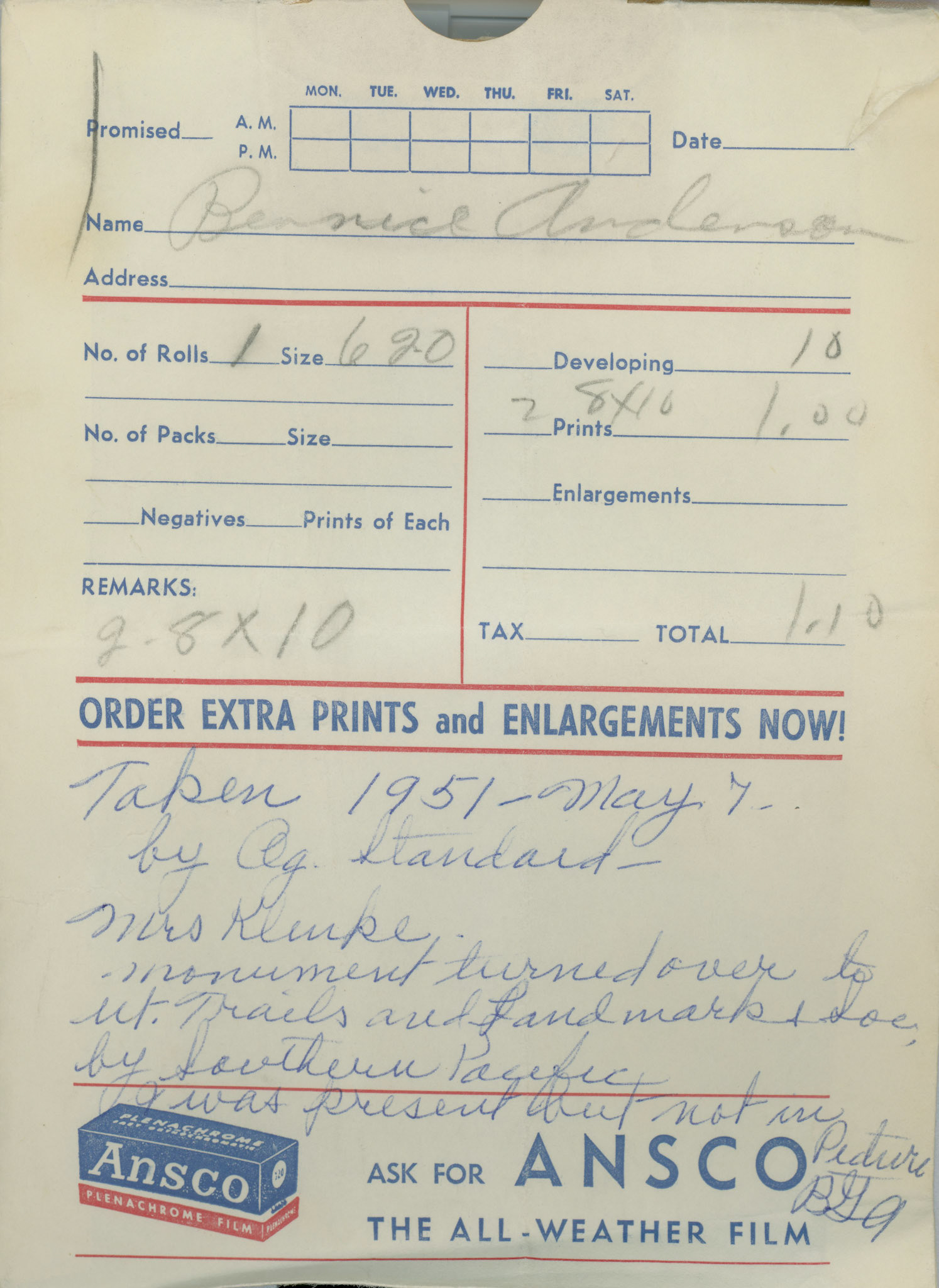 Monument turned over to Utah Trails & Landmarks Soc. by Southern Pacific, May 7, 1951
