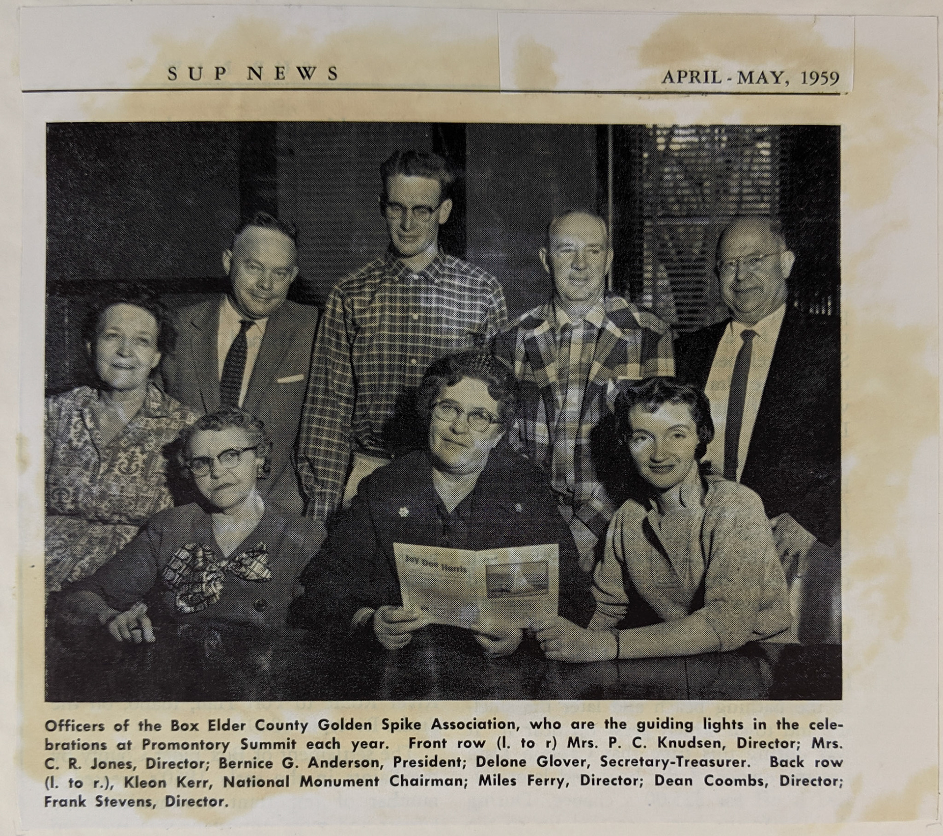 Photo of Golden Spike Association Officers, 1959, Sons of Utah Pioneers publication. Bernice Gibbs Anderson Collection, NPS