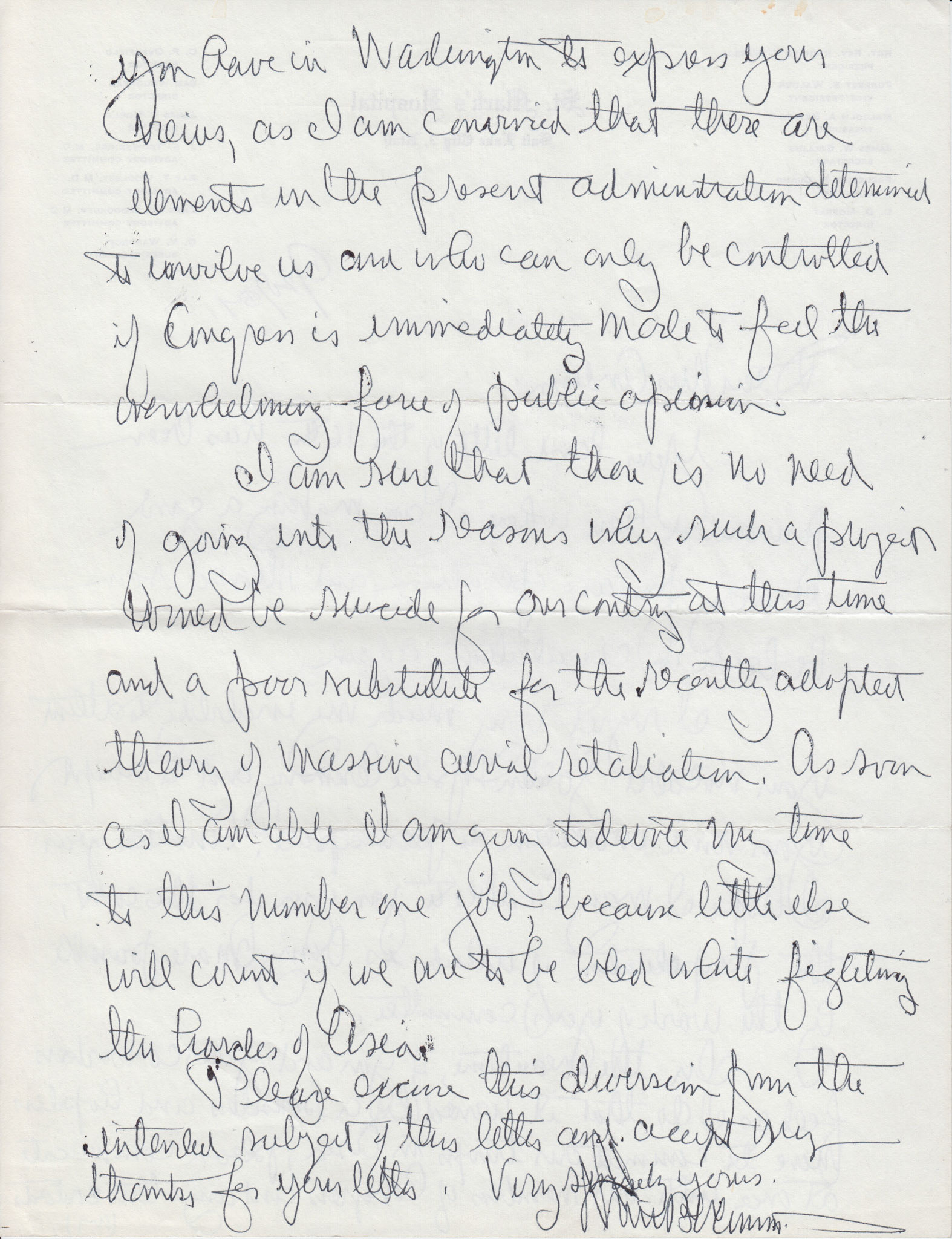 Letter from hospital patient, June 20. 1954, against American involvement in Vietnam. Bernice Gibbs Anderson Collection, NPS