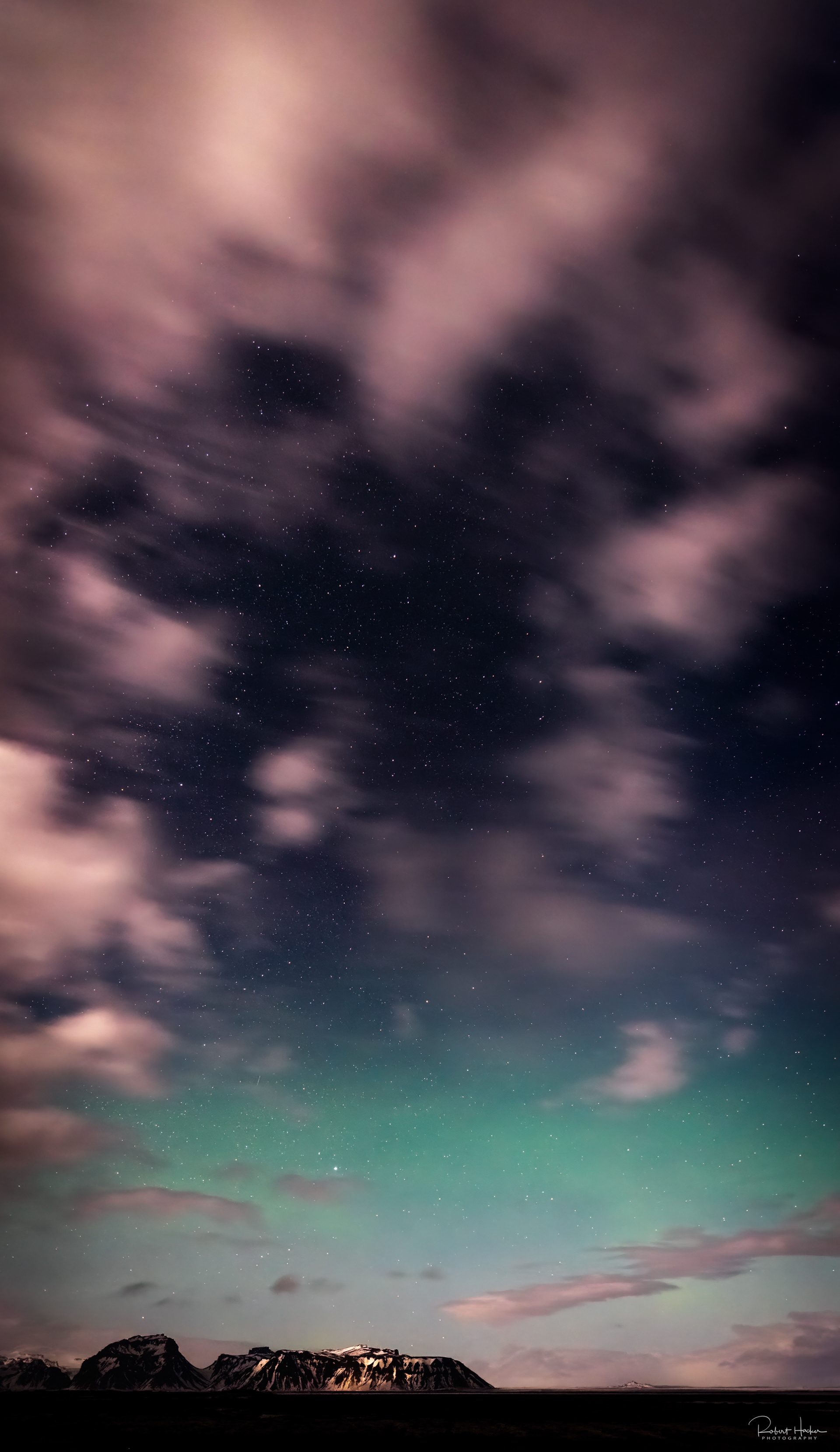 Faint Aurora Borealis near Vik on the south coast