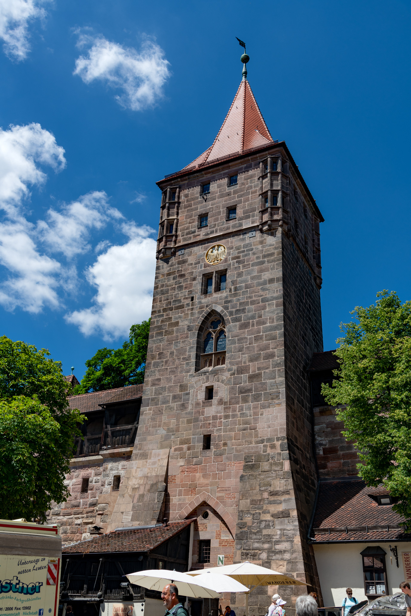A tower that is part of the wall around old Nuremberg