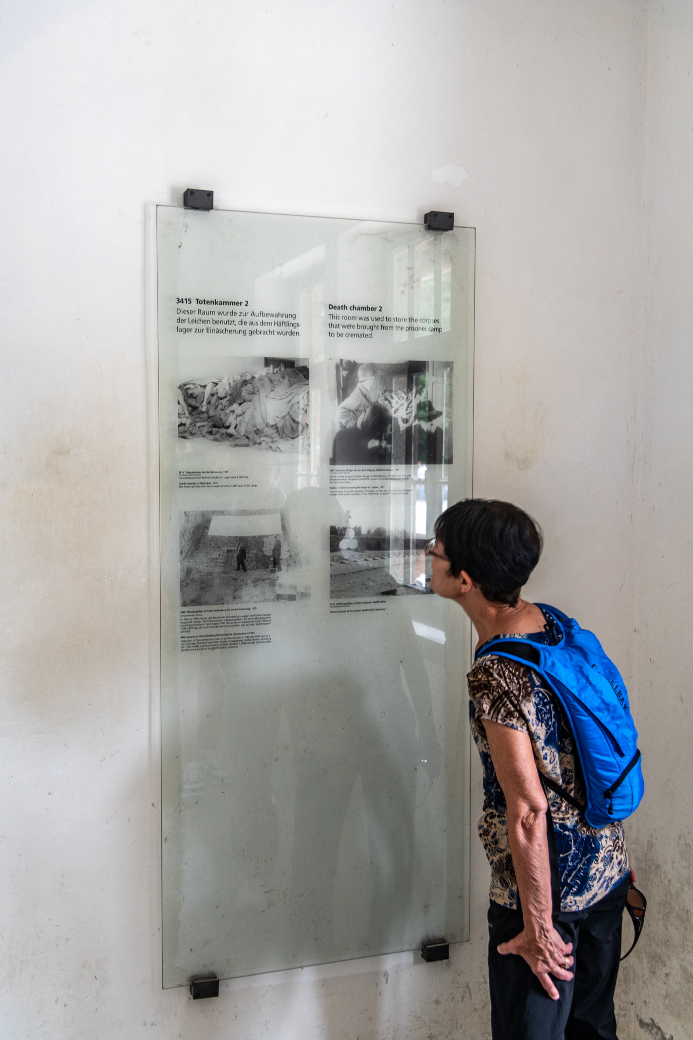 Michele viewing the placard describing the crematory.