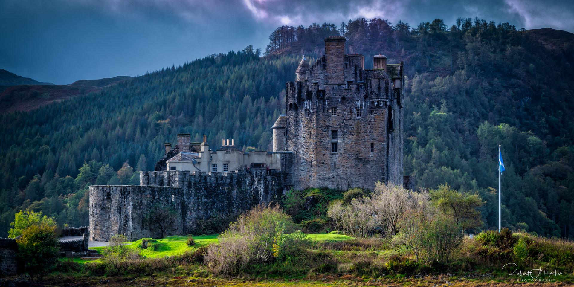 Eilean Donan Castle is on a small tidal island in Loch Dulch in the Western Highlands of Scotland near Dornie.