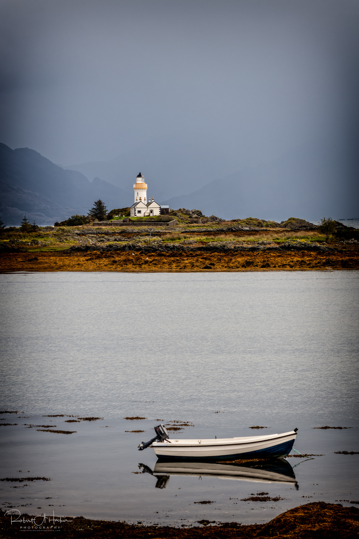 Lighthouse on the Isle of Ornsay near Duisdalemore on the Isle of Skye, Scotland