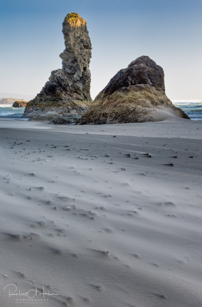 Blowing sand on Bandon Beach, Bandon, Oregon.