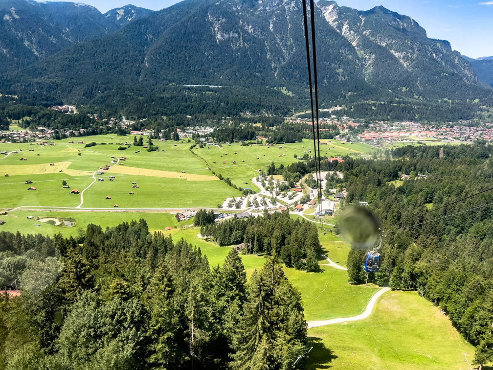 View from the gondola taking us half-way up the mountain