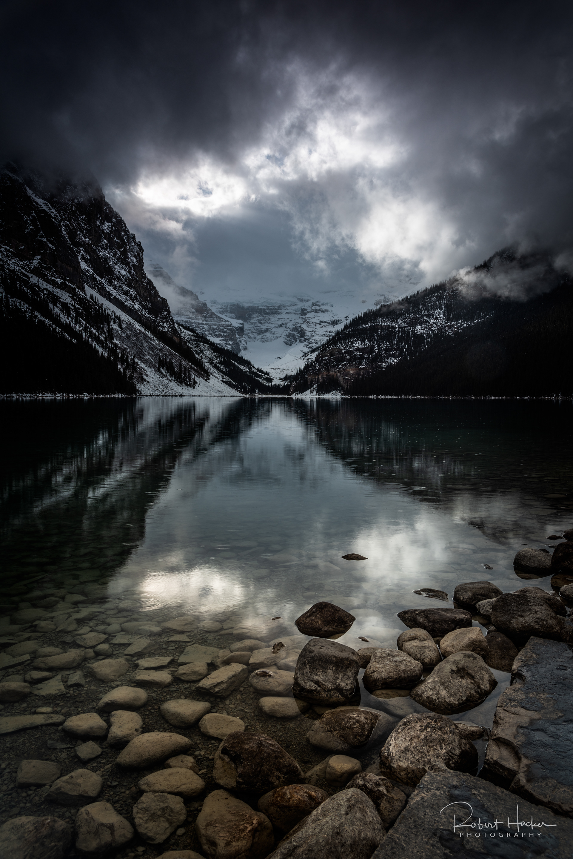Ominous Lake Louise, Banff National Park, Alberta, Canada