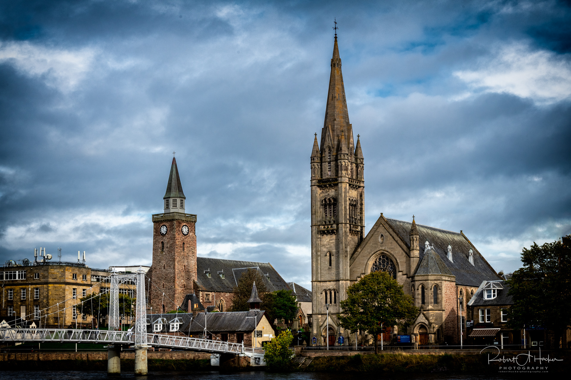Old High Church and Scottish Free Church along the River Ness, Inverness Scotland