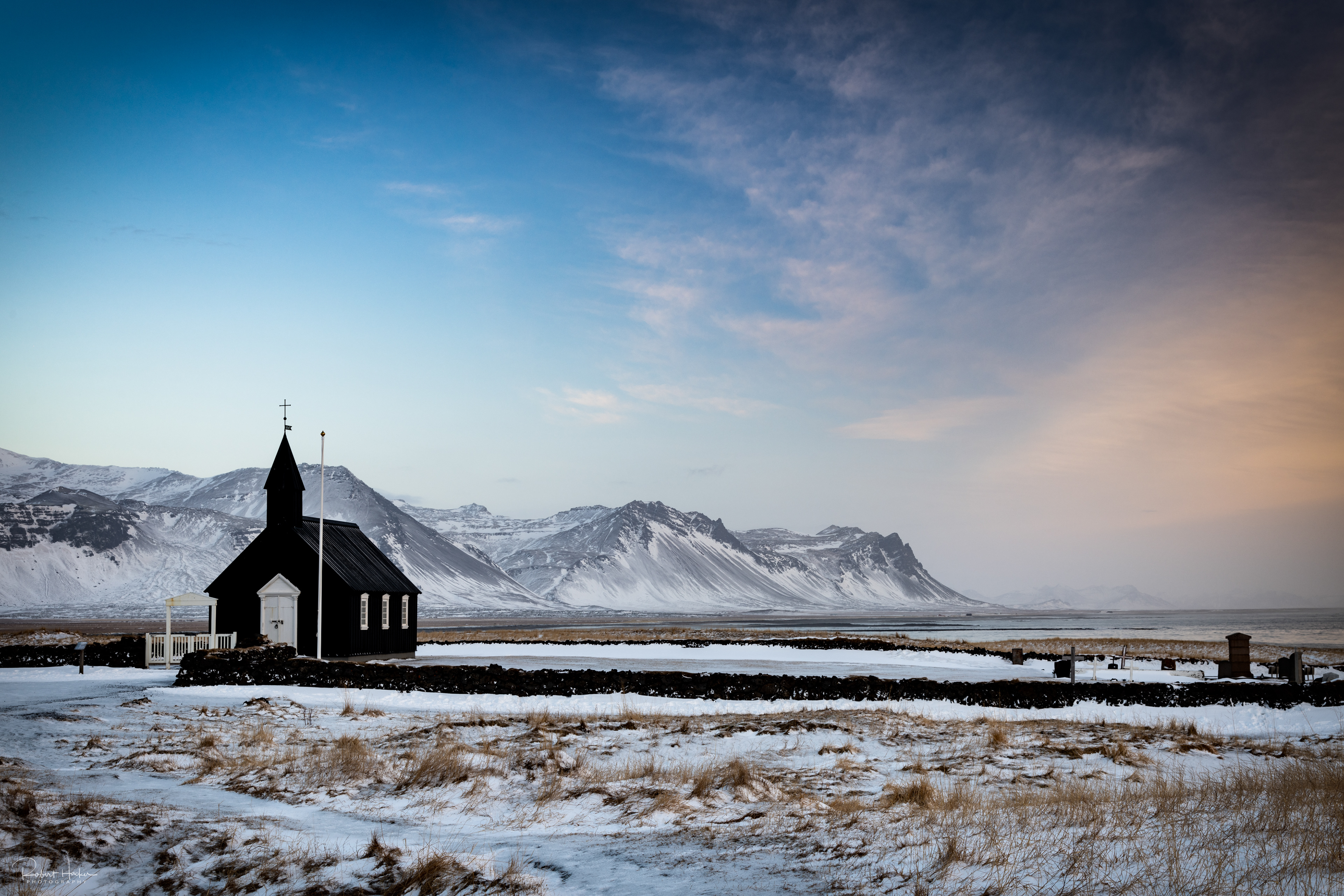 Búðakirkja (aka Black Church) and cemetary, a local parish church that dates back to 1703 on the south side of the Snæfellsnes Peninsula