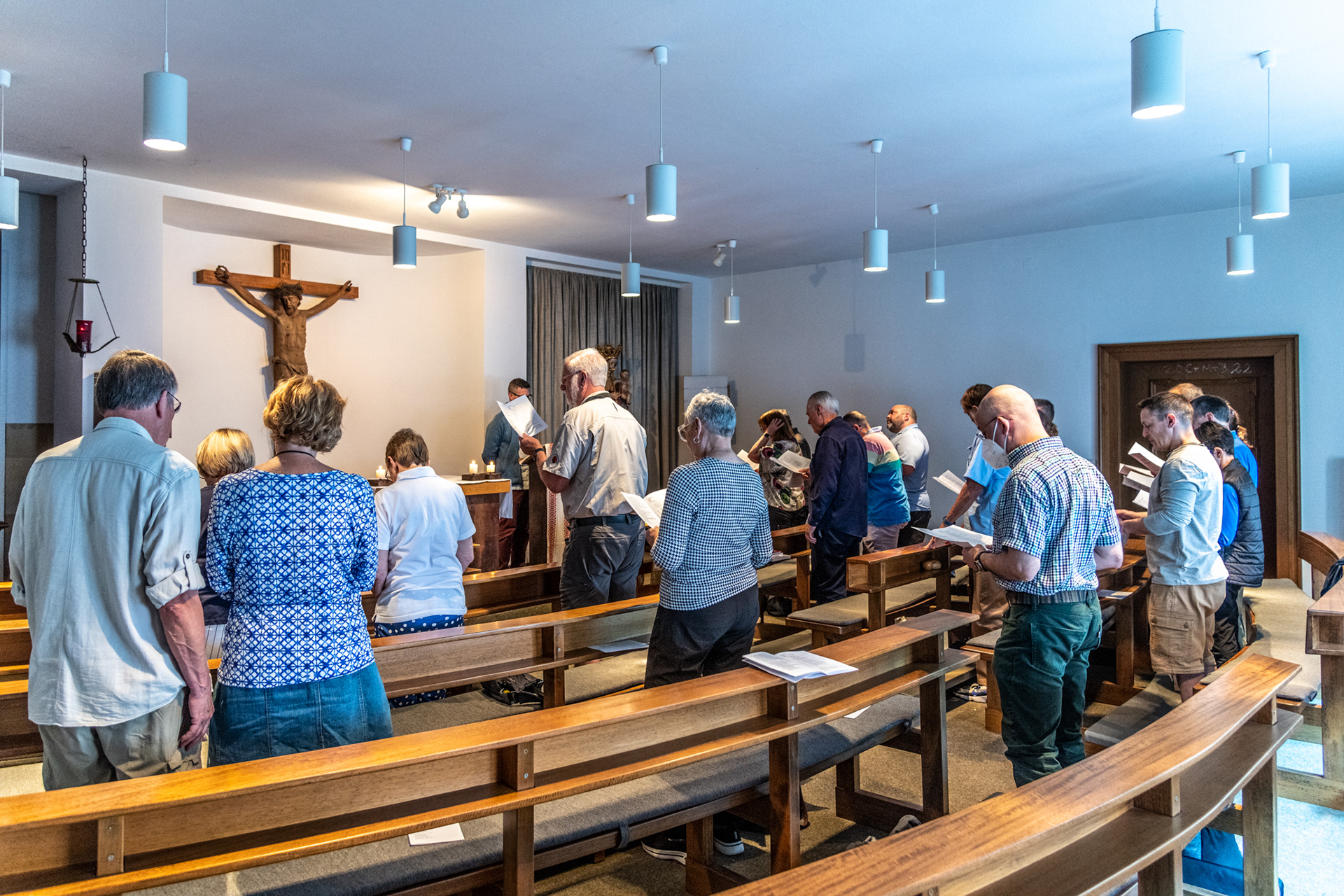 Pilgrims participating in Morning Prayer