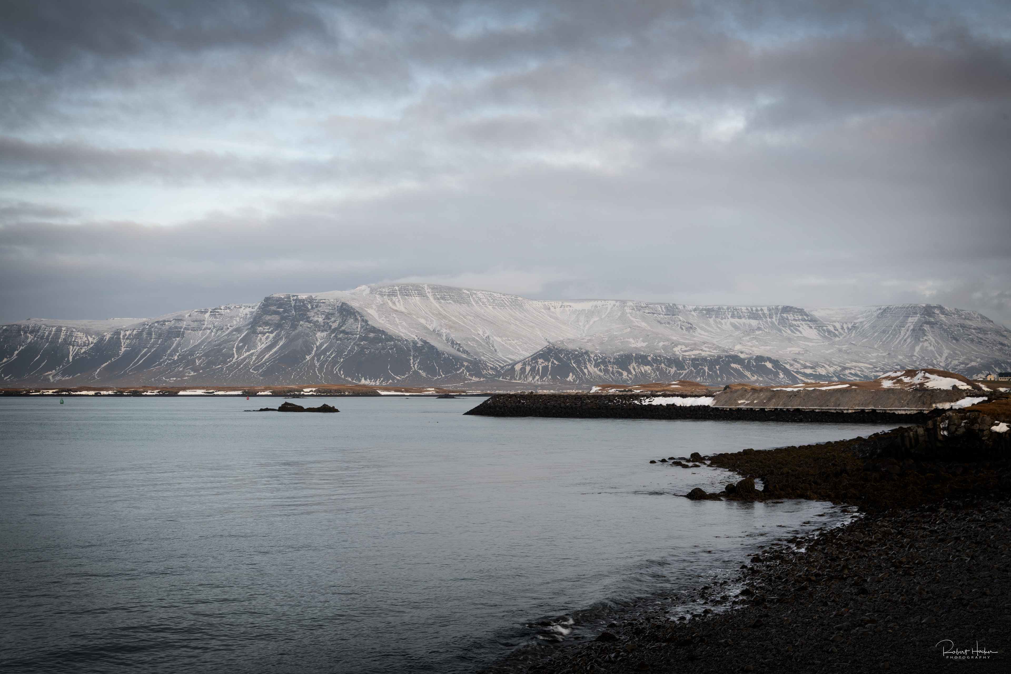 Coastline along the bay at Reykjavik