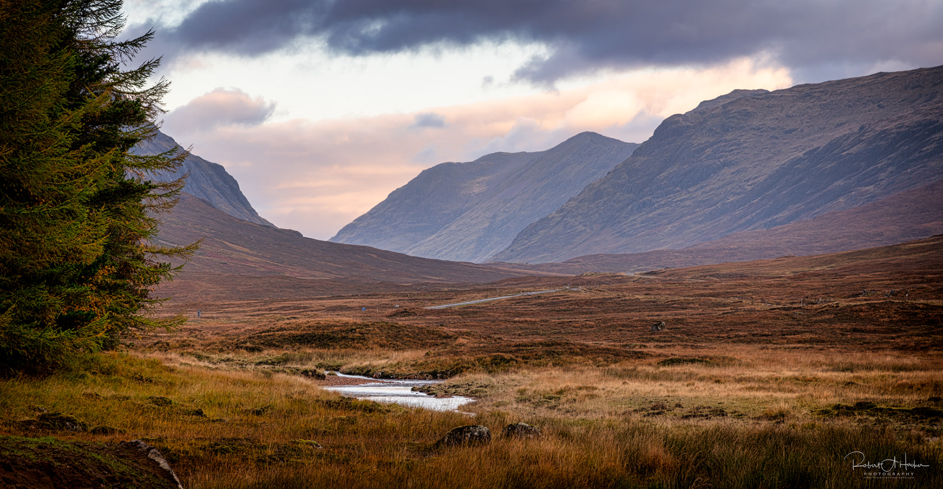 View from Kings House Hotel car park, 12 miles southeast of Glencoe Scotland