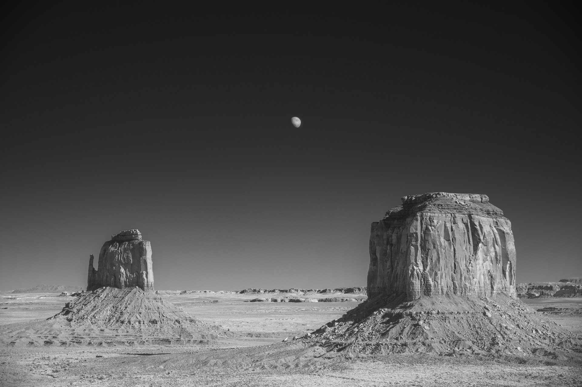 Moonrise over East Mitten and Merrick Butte, Monument Valley Navajo Tribal Park