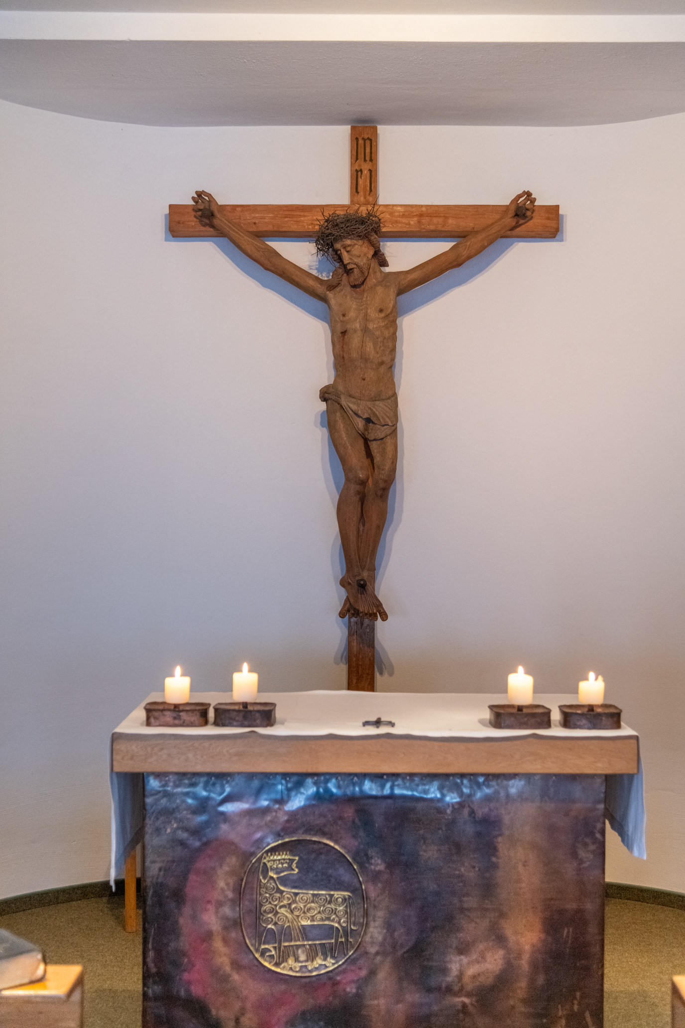 Crucifix and altar in the chapel we used for Morning Prayer and Compline.