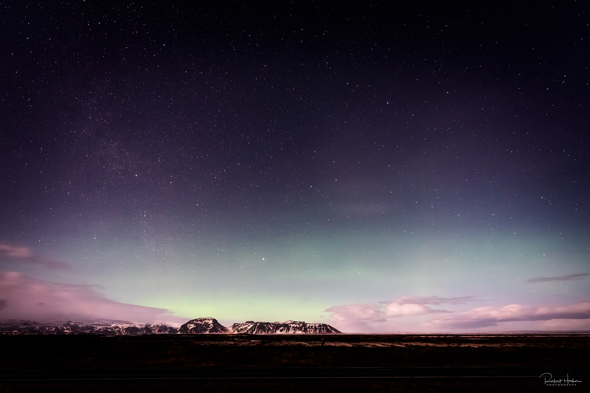 Faint Aurora Borealis near Vik on the south coast