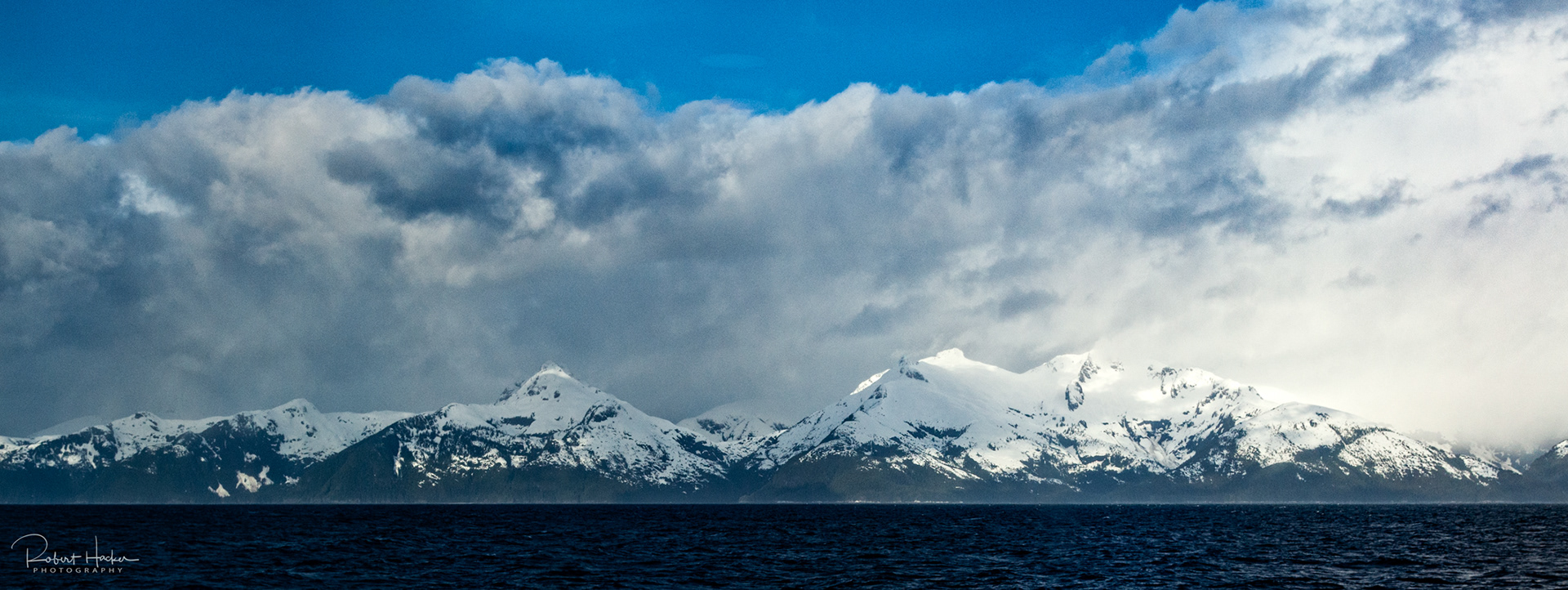 Panoramic view of the Canadian coast from the Inside Passage headed north to Alaska