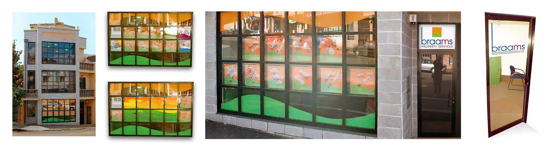A montage of images showing the Braams window signage.