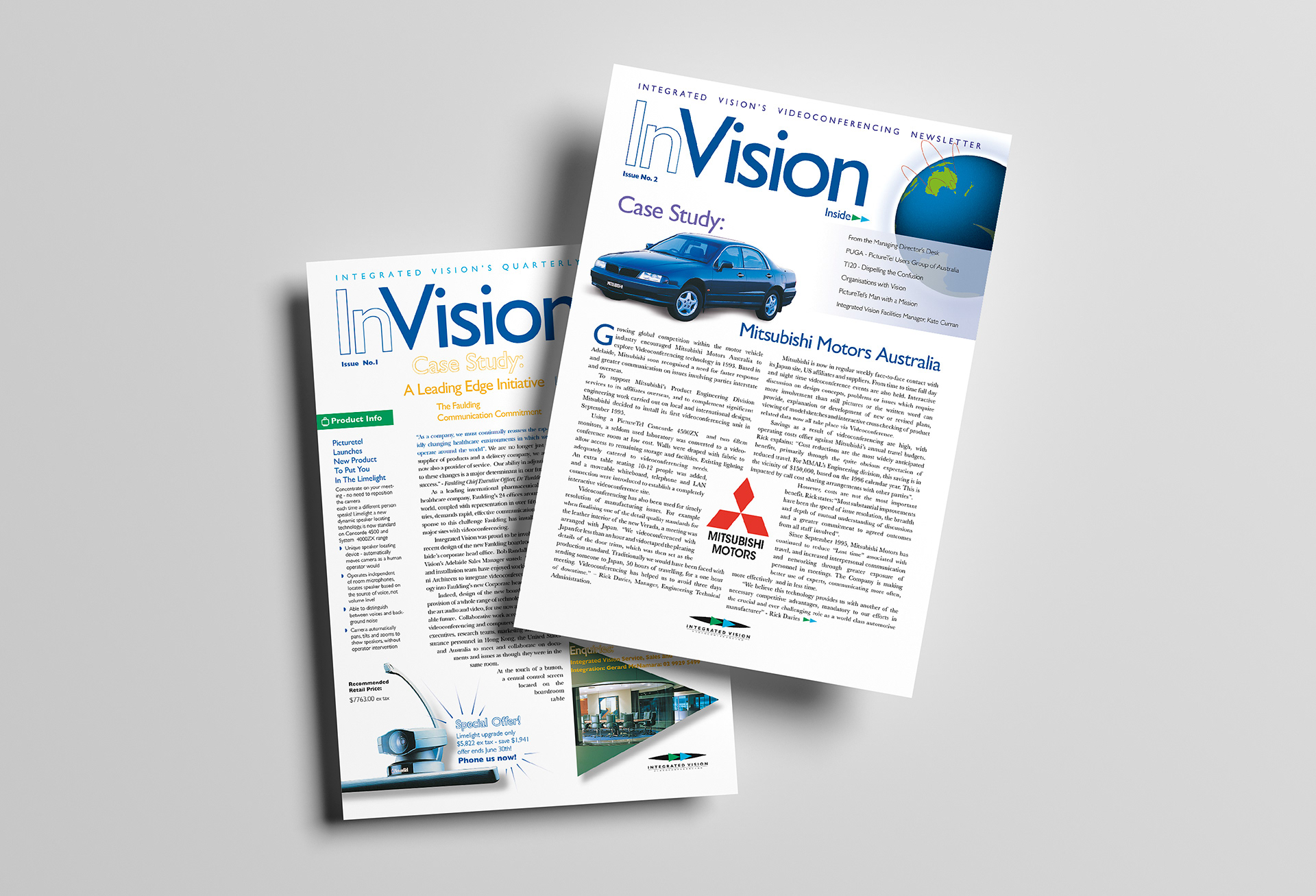 Front cover of issue one and two of the InVision newsletter.