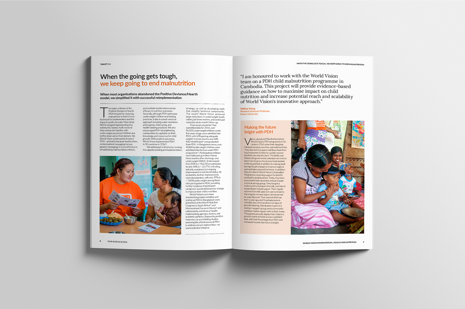 Two-page spread showing quote typography and breakout box design.