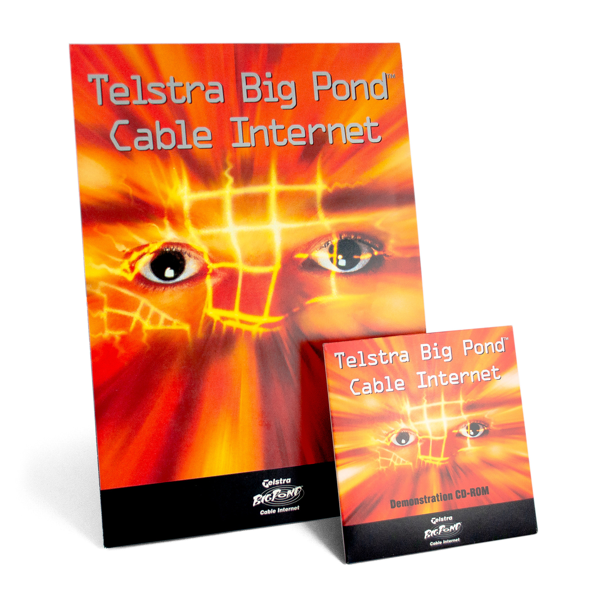 Telstra Big Pond Cable Internet A4 brochure and CD cover.