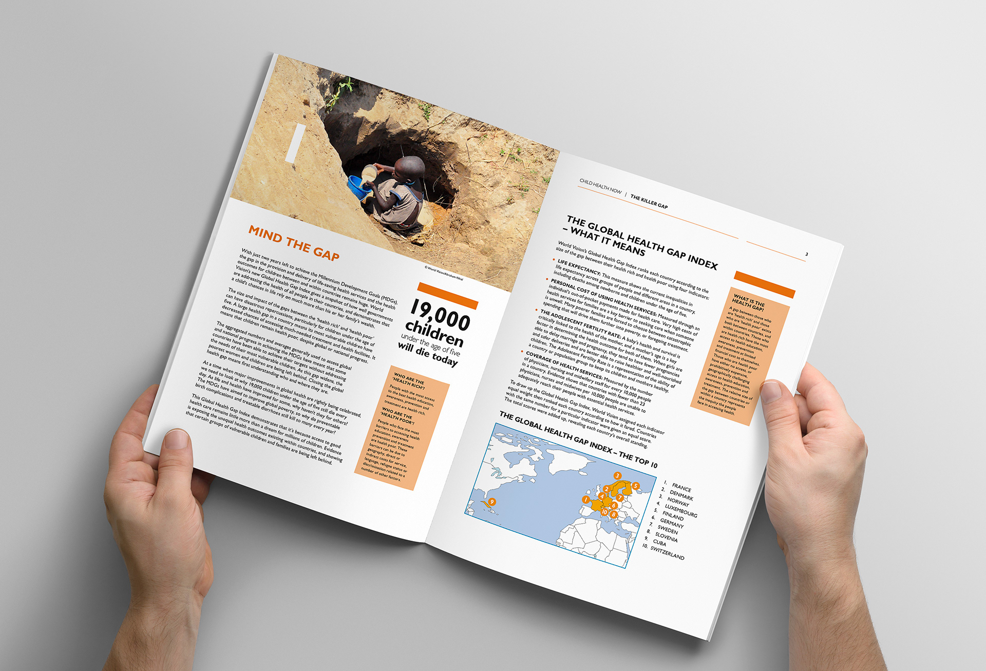 First section spread showing the page layout grid, and typographic design.