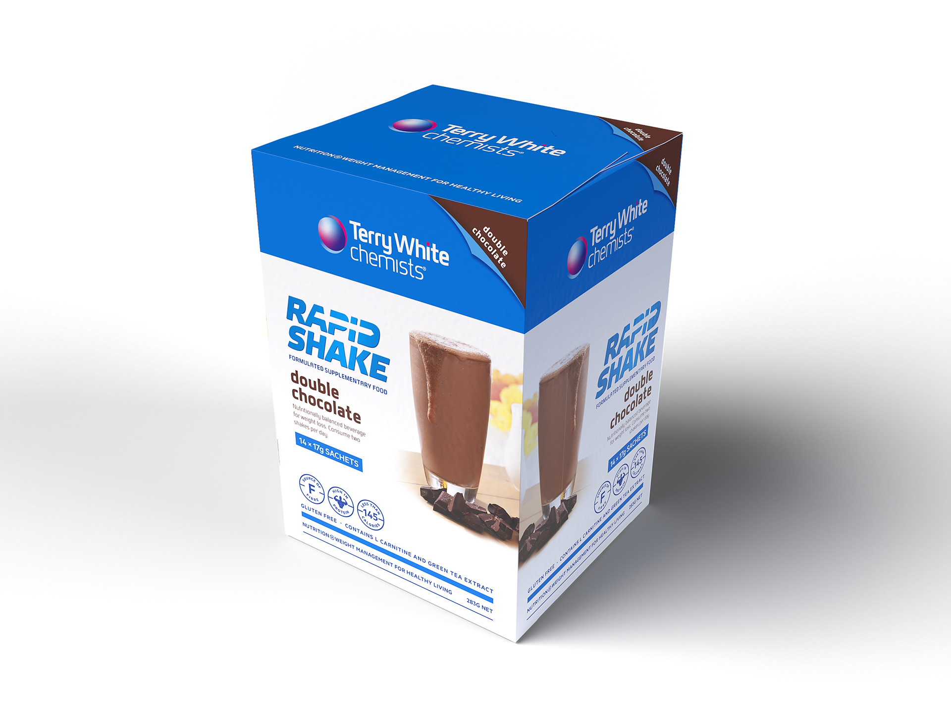 Terry White Chemists Double Chocolate Rapid Shake pack.
