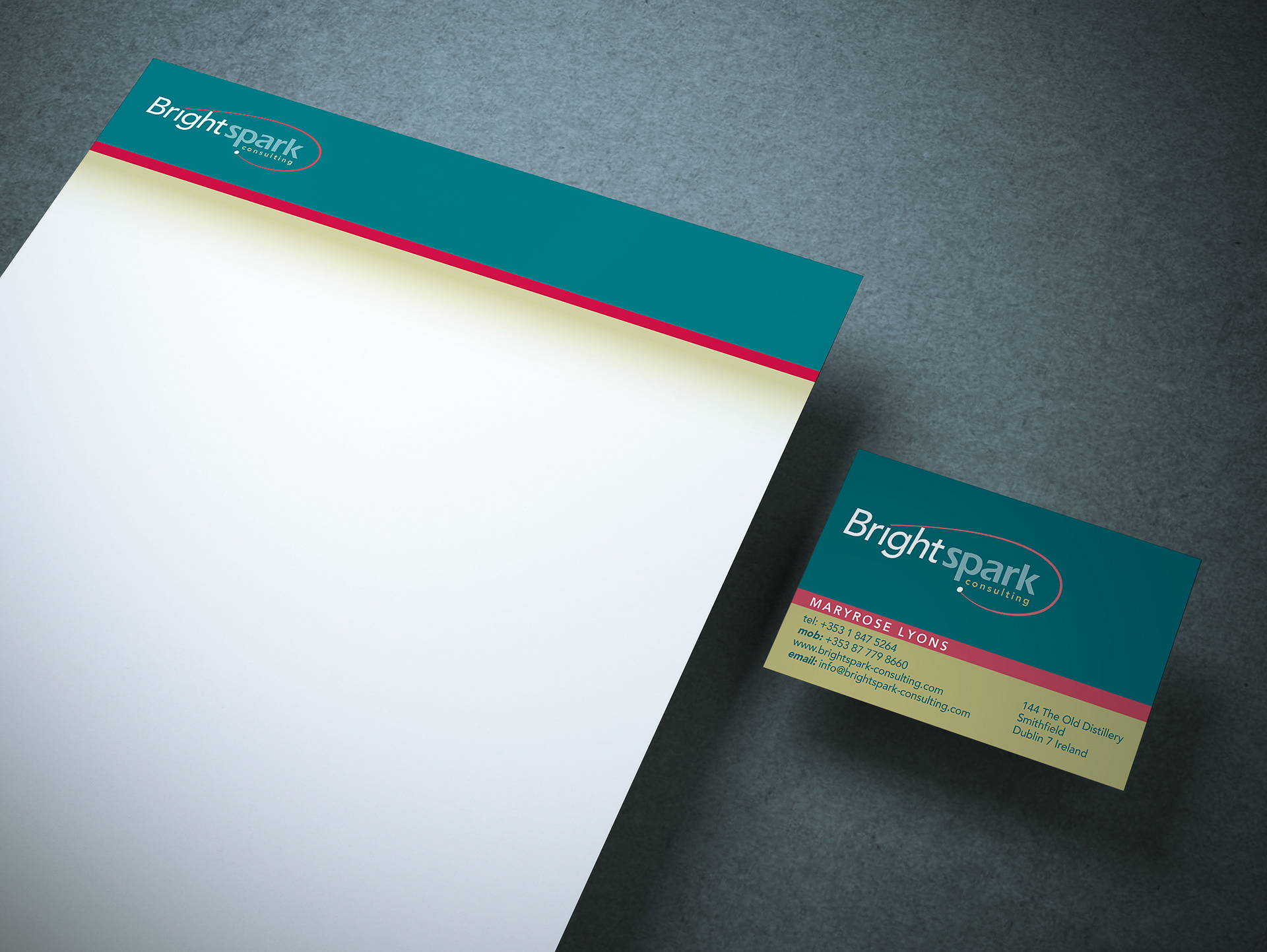 Brightspark letterhead and business card.