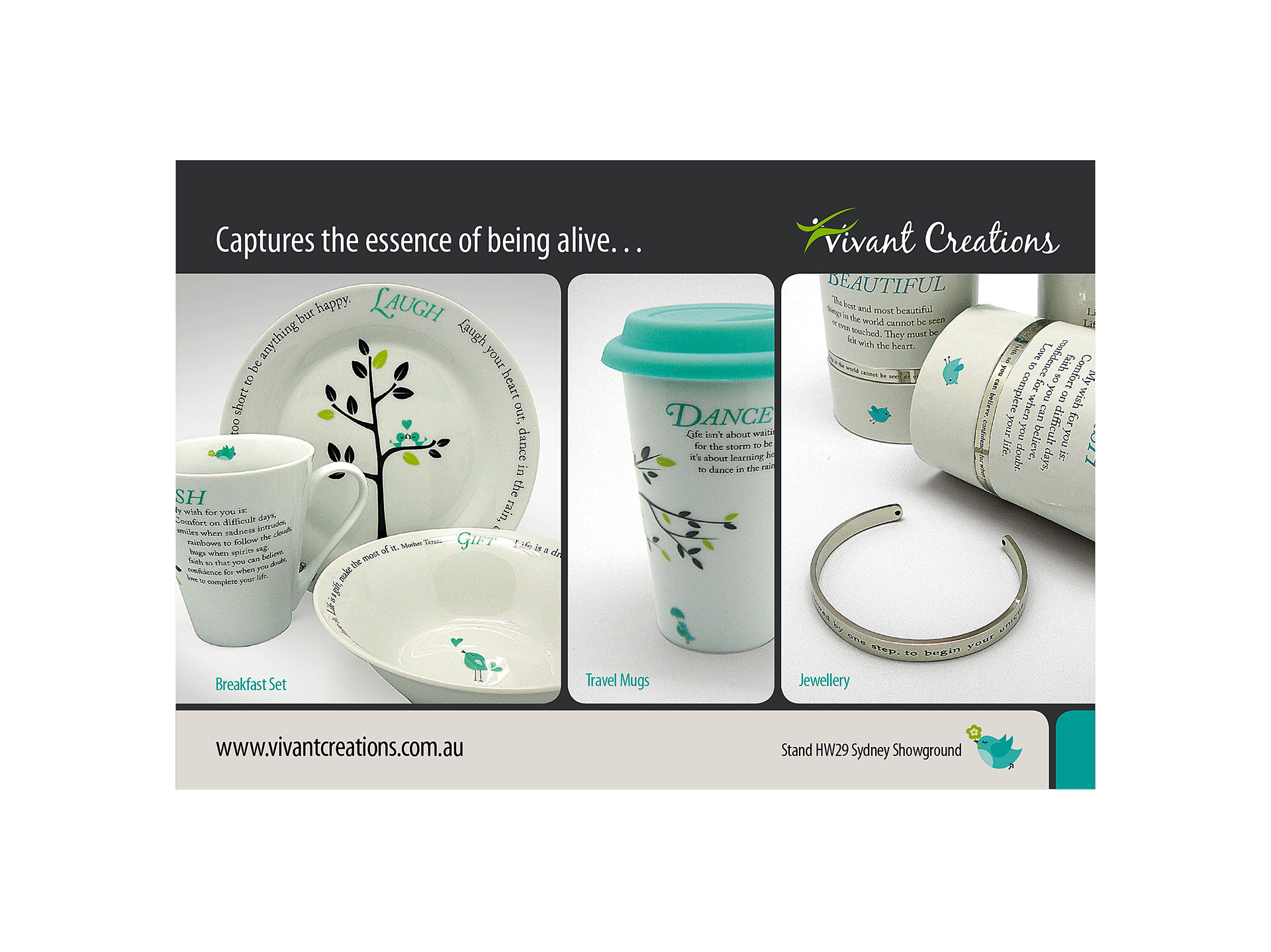 Half page trade show ad for the 2012 Vivant Creations range.