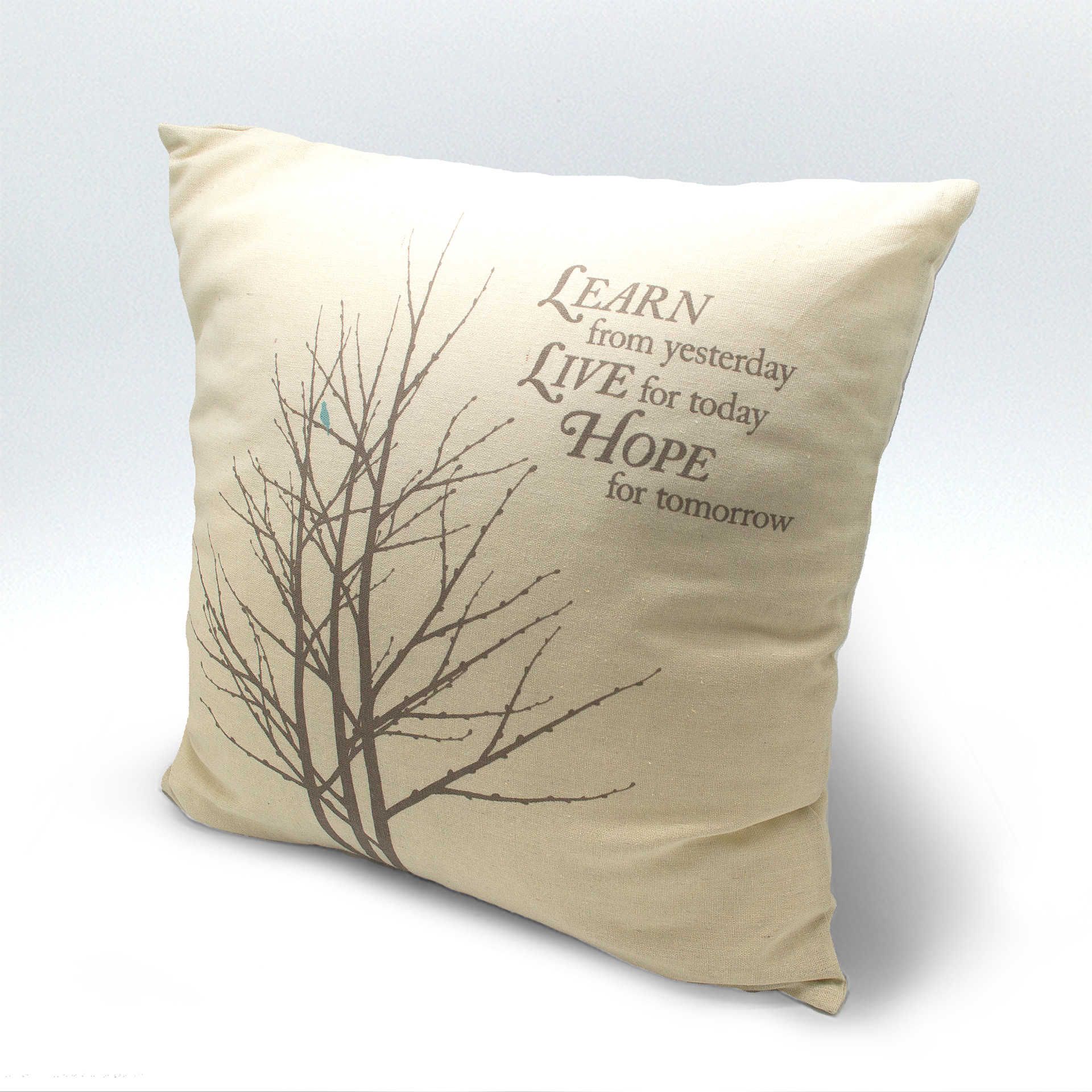 Learn - type and illustration composition on fabric cushion cover. 