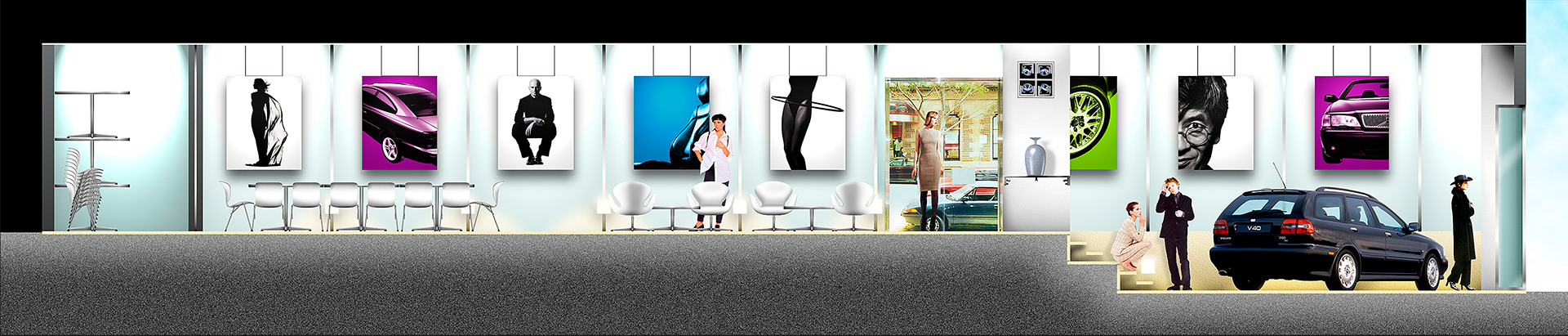 Side elevation render of Volvo Gallery.