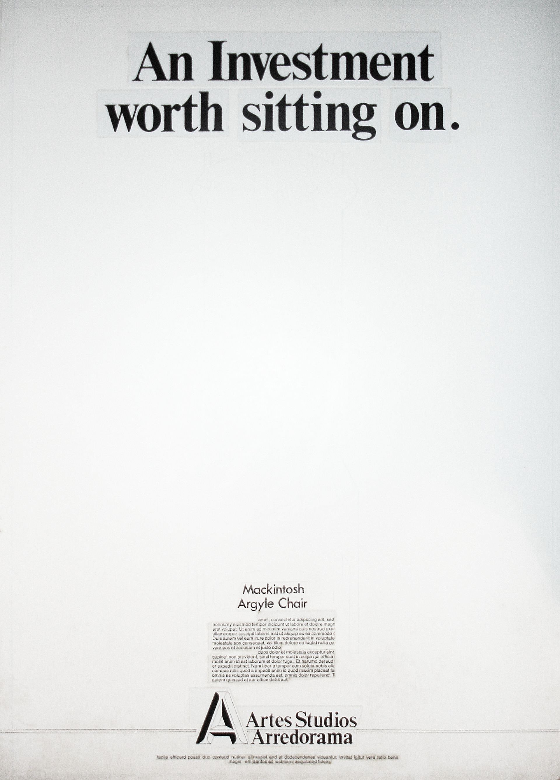 Full page black and white ad finished artwork.