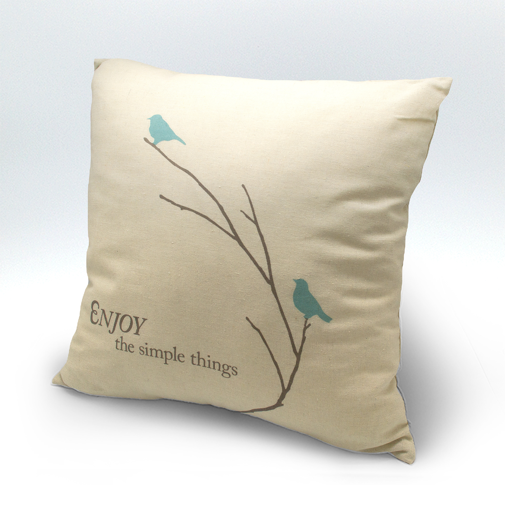 Enjoy - type and illustration composition on fabric cushion cover.