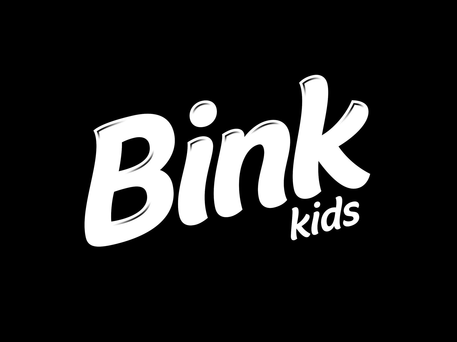Bink Kids logo reversed white from black background.