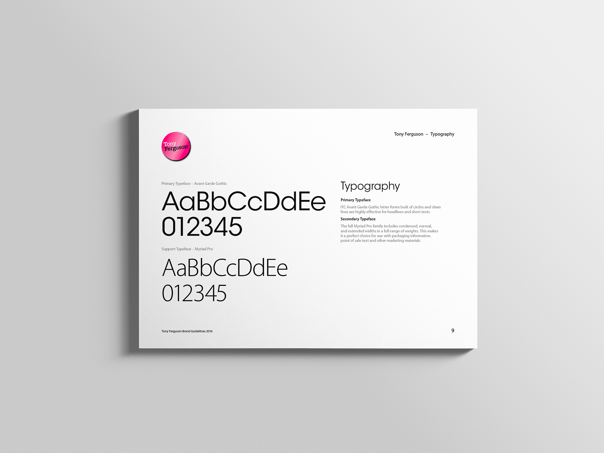 Typography style guidelines for the Tony Ferguson brand.