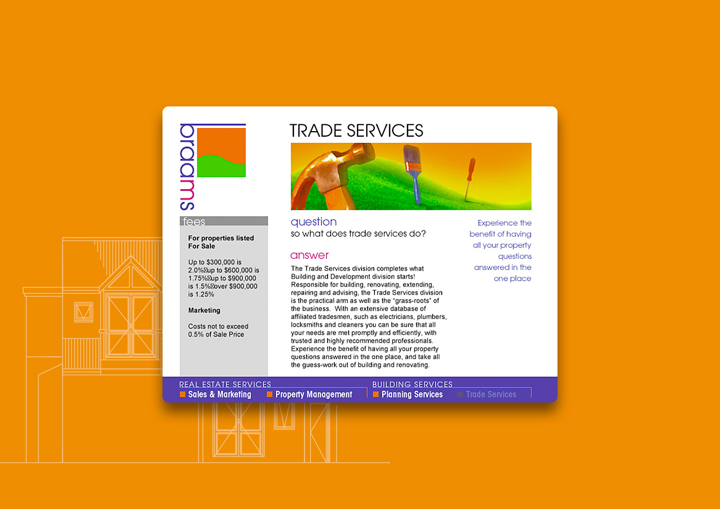 Trade Services web page design.