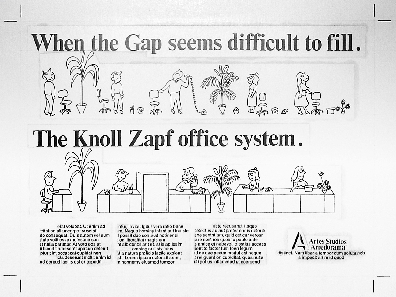 Half page black and white ad finished artwork.