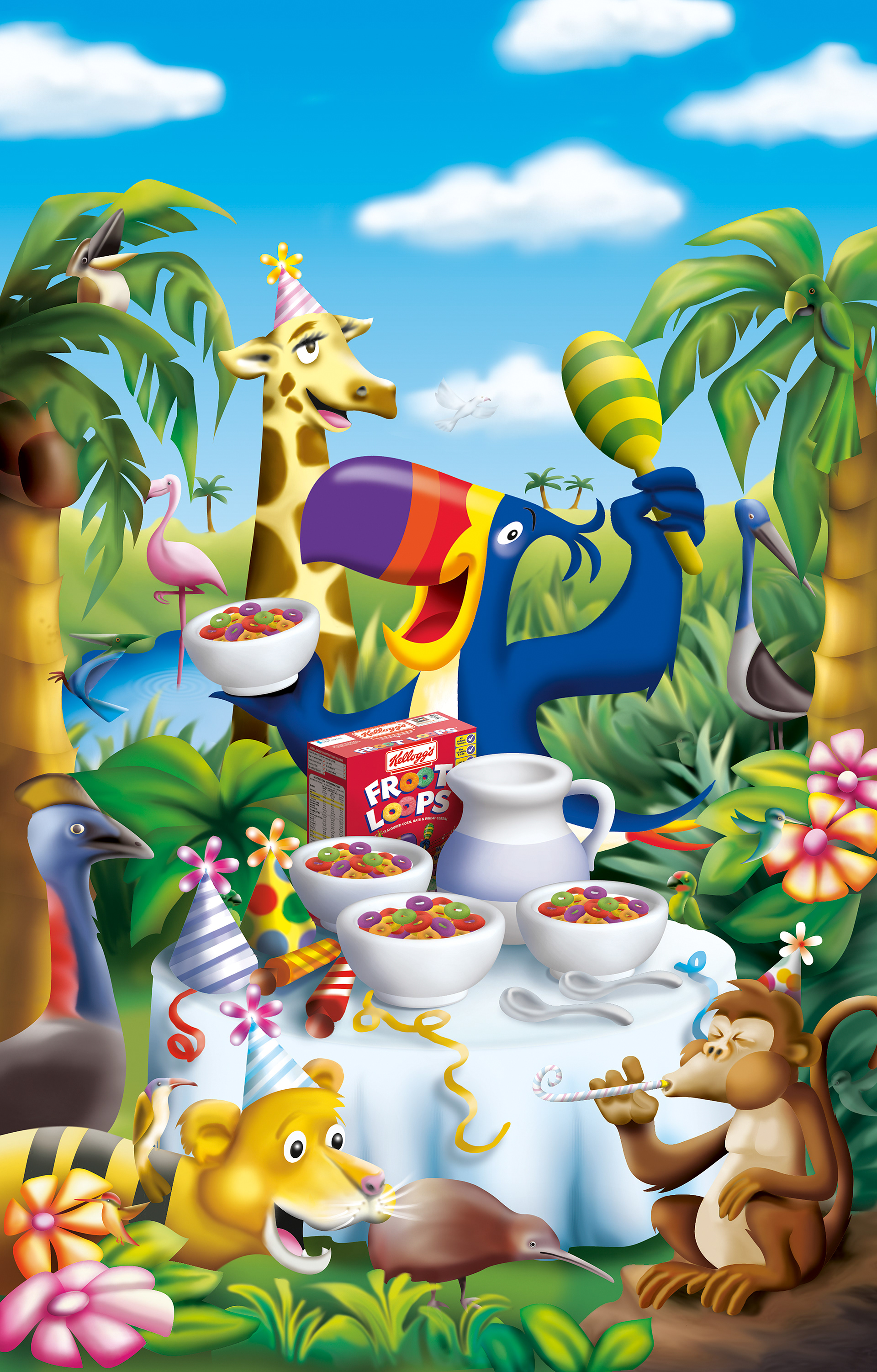 Completed Froot Loops back of pack illustration.
