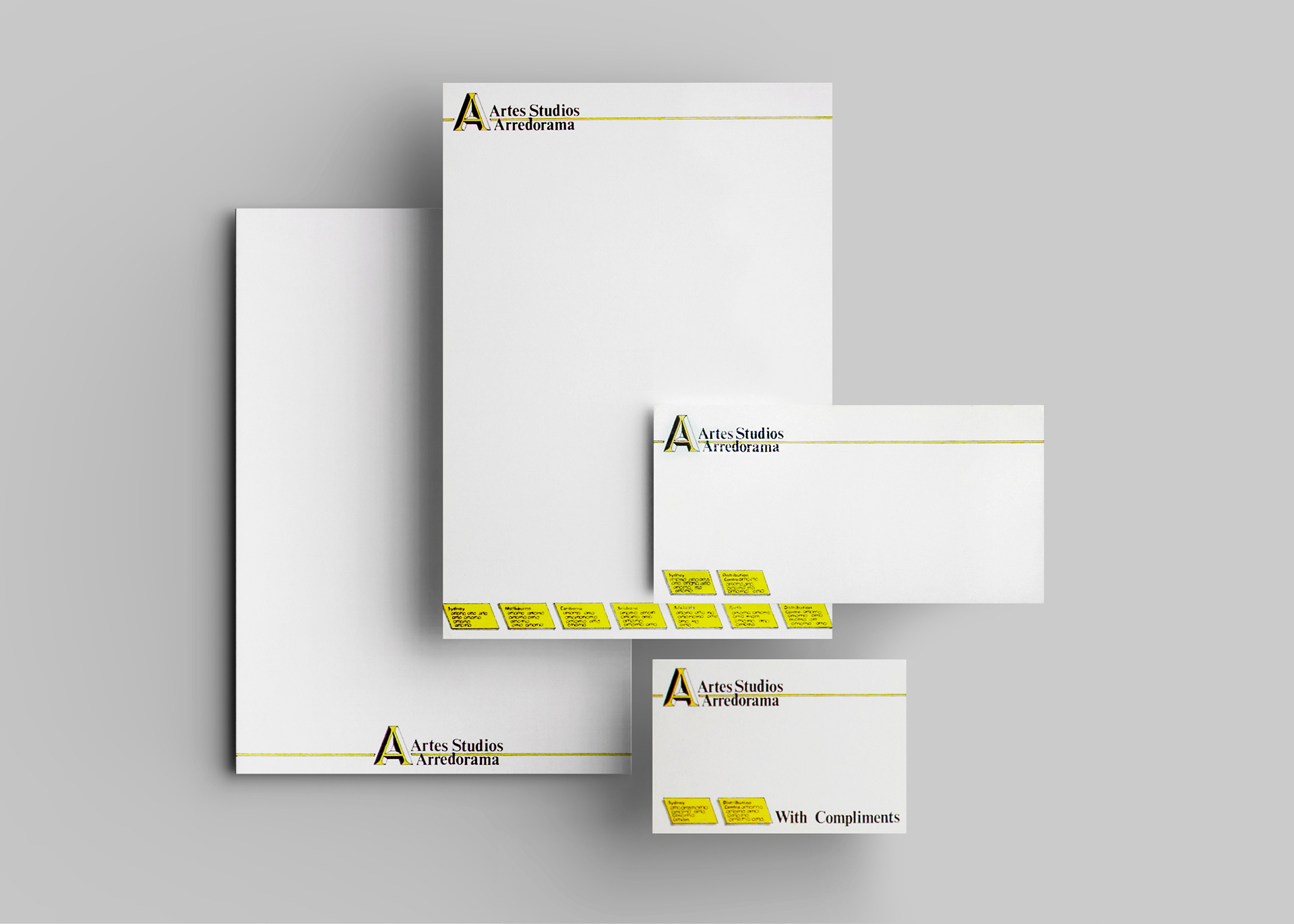 Artes Studios Arredorama stationery designs.