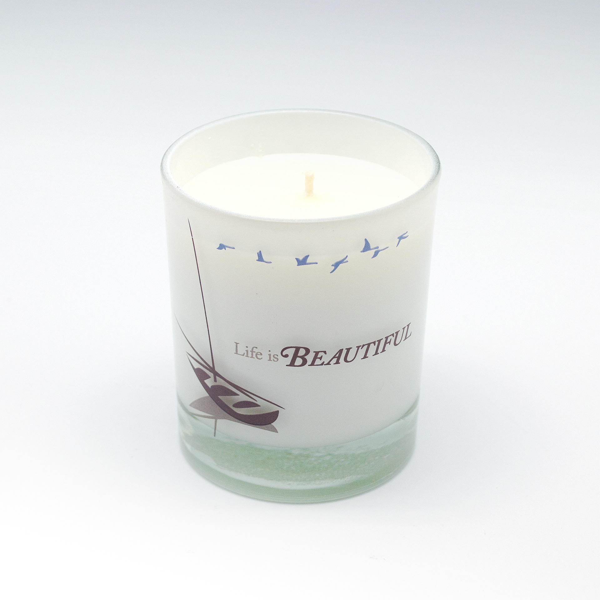 Beautiful - type and illustration composition on scented candle glass container.